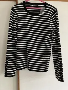 GU ボーダー　長袖　XL リブニットボーダーボタンスリーブプルオーバーZ