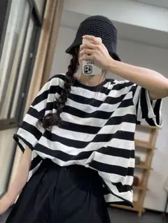 ボーダー柄 シンプル 大きいサイズ モノクロ Tシャツ おしゃれ＆カジュアル