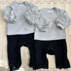 グレーと袖ふわふわ黒のロンパース2点セット