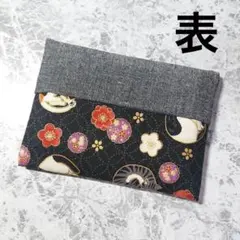 ハンドメイド ポケットティッシュケース☆猫柄☆和柄☆黒