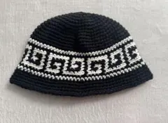 クラッシャーハット　クロシェハット　ニット帽　雷紋柄