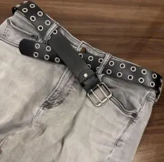 スタッズベルト ブラック ダブルピン Y2K スケーター 黒 ベルト 新品