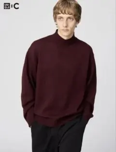 25aw 完売サイズ　UNIQLO C ローゲージ ハイネック セーター　ワイン