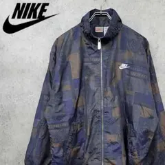 ナイキ NIKE 希少 ナイロンジャケット 総柄 ネイビー L 90s 古着