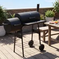 バーベキューコンロ 温度計付き 8-12人用 バレル式 燻製可 BBQグリル