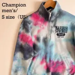 【稀少デザイン】Champion タイダイ ハーフジップ スウェット S 裏起毛