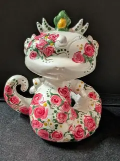 花柄陶器製蛇型置物 蛇王子 流体アート ベアアート 垂らしアート