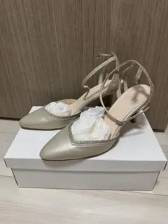 AIMER ゴールドベージュ ポインテッドトゥ ハイヒール