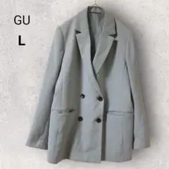GU 長袖 ダブルブレストテーラードジャケット L ミントグリーン 無地 羽織