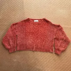 オレンジ クロップ丈 ニットセーター