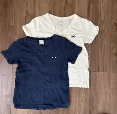 VネックTシャツ 2枚セット ネイビー・ホワイト