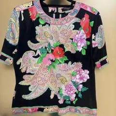 レディース Tシャツ 半袖 カットソー レオナール 花柄 黒 LEONARD
