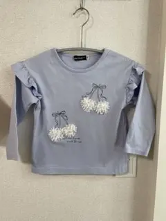 薄紫色 フリル袖 チェリー刺繍 長袖カットソー