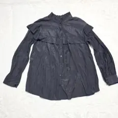 DISCOAT フリル襟 ブラウス ダークグレー 長袖 フリルデザイン F