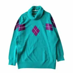 伊太利屋　カシミヤ100% グリーンアーガイルタートルネック　サイズ9