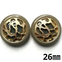 装飾ボタン くすみグリーン ゴールド 26㎜ 2個 No.767