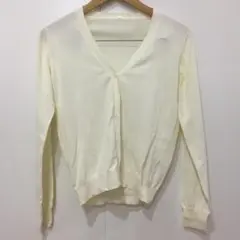 ホワイト Vネック カーディガン 薄手素材 綿ポリ混 Mサイズ 長袖 シンプル