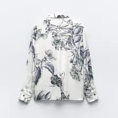 ZARA リボン付きプリント柄シャツ エクリュのサムネイル