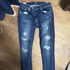 ダメージ加工 スキニーデニム ダークブルーのサムネイル