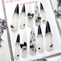 現品ネイルチップ 量産型スナ系 フレンチガーリー埋めつくしフレンチ綺麗め オタク