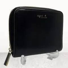 美品 agnes b アニエスベー 二つ折り 財布 ミニウォレット レザー 黒のサムネイル