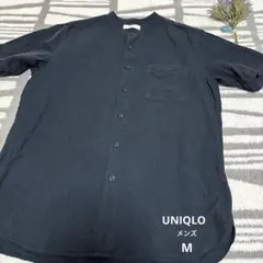 UNIQLO メンズ　ノーカラーシャツ　半袖　麻混　Mサイズ