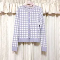 MANGO ラベンダー チェック柄カーディガン M