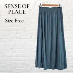 SENSE OF PLACE ワッシャープリーツスカート グリーン フリー