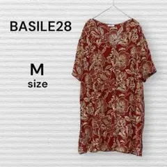 BASILE28 美品 花柄 半袖シャツ M ノーカラーシャツ 襟なしシャツ