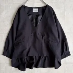 soulberry 2way裾フリルノーカラージャケット 紺 L 薄手