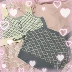 ビスチェ♡2枚セット♡チェック♡韓国♡トレンド♡y2k♡ニットキャミソール♡水色のサムネイル