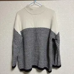 アイボリー ブラウン　ヘリンボーン　セーター