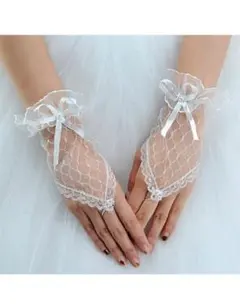 ネイル魅せフィンガーレス◆レースショートグローブ◆結婚式ウエディングホワイト白