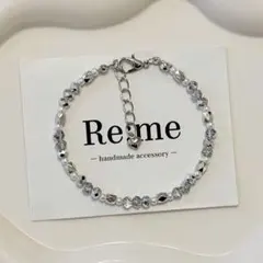【再販】グレー × シルバー ×パール ｜ビーズブレスレット｜ハンドメイド