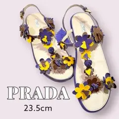 PRADA プラダ　サンダル 花飾り23.5cm 本革　　size36.5