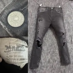 Levi's リーバイス　ハードダメージ加工　ストレッチブラックデニム　レーヨン