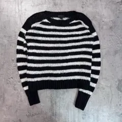 Y2K 長袖セーター ストライプ オーバーサイズ ストリート グランジ パンクM