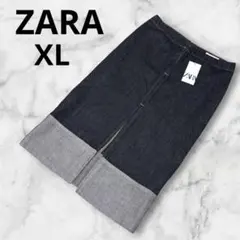 【新品・タグ付】ZARA ZWコレクション スリット入りデニムスカート XL 黒のサムネイル