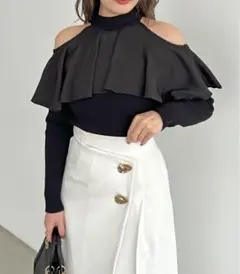 snidel スナイデル ケープディティールニットプルオーバー ブラック 黒