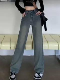 SHEIN ストレートレッグジーンズ ミディアムウォッシュ