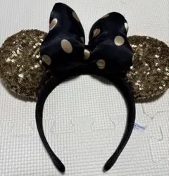 ミニー耳カチューシャ 黒と金のドット