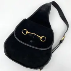 【美品】グッチ　ワンショルダーバッグ　ホースビット　スエード　レザー　ブラック