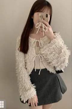 ダブルリボンループ編みニットカーディガン[gn379]