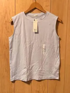 【L】GU スムーススリーブレスT ライトブルー 新品タグ付き B2-823