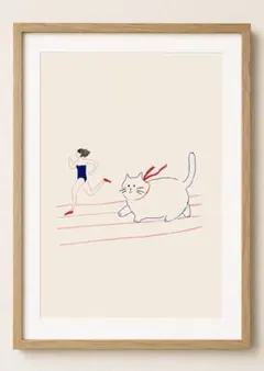 ＜走る巨大猫と女性＞ 現代アート