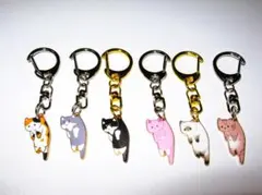 にゃんこ キーホルダー 6個 三毛猫 グレー ハチワレ ピンク ポイント 茶トラ