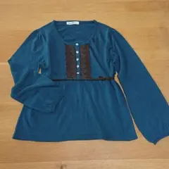 ティールカラー 長袖Tシャツ ボタン付き