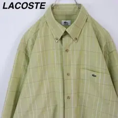 【パステルカラー】ラコステ BDシャツ 刺繍ロゴ チェック柄 ペールトーン 黄緑