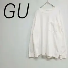 GUホワイト 長袖カットソー 左胸ポケット付き S 綿100% ☆2753のサムネイル