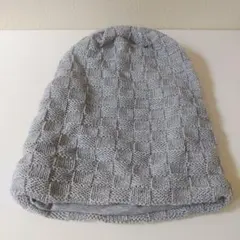 グレー チェック模様 ニット帽